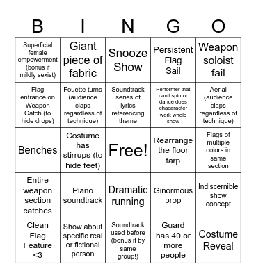 Winter Guard Bingo Card