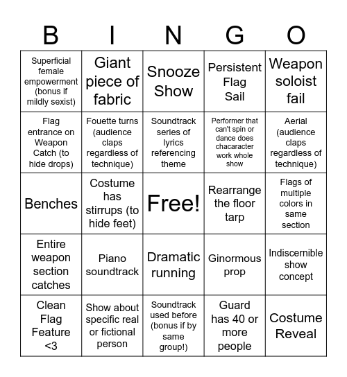 Winter Guard Bingo Card