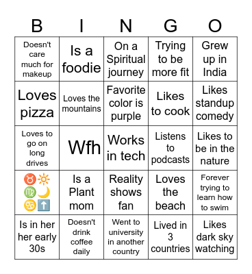 Intro Bingo Card