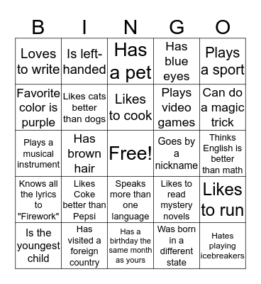 Getting to Know You Bingo Card