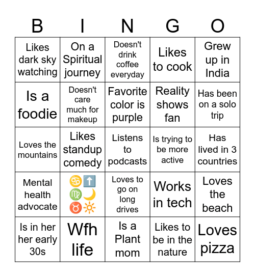 Intro Bingo Card