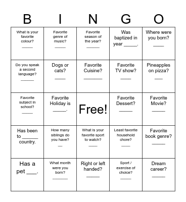 Match Bingo Card