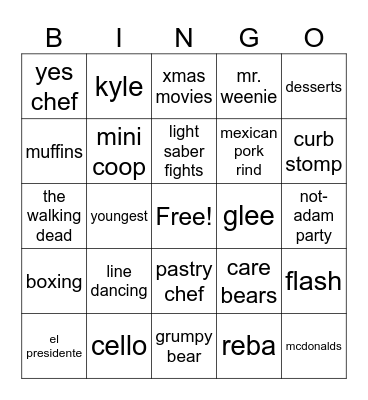 Adam Bingo Card