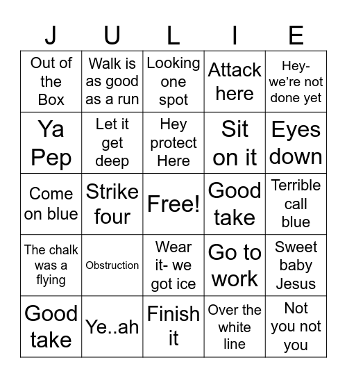 Barnett Bingo Card
