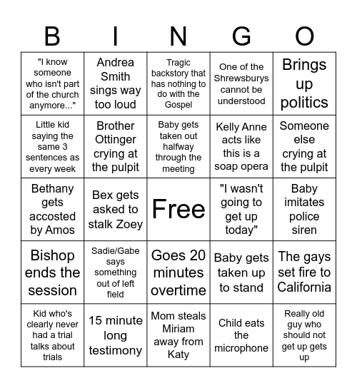 Fast Sunday! Bingo Card