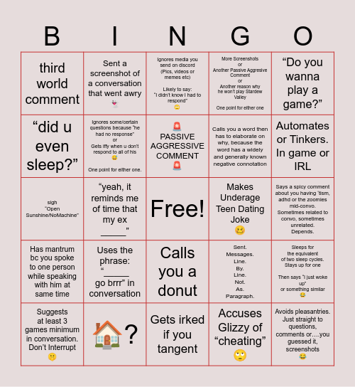Tet Bingo (aka Pookie Bingo) Bingo Card