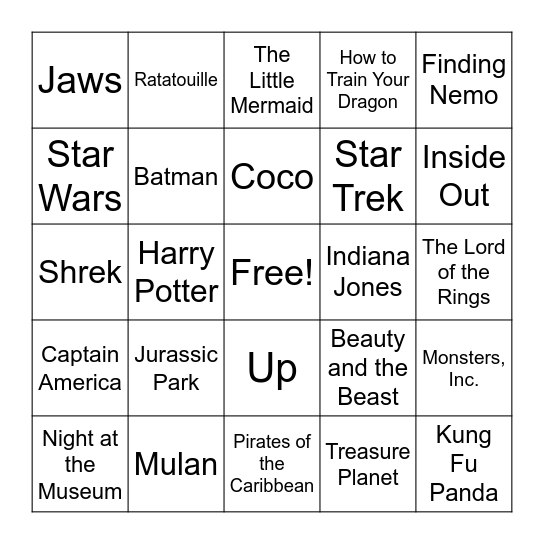 Movie Scores Bingo Card