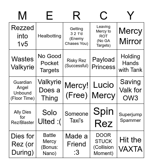 Mercy Bingo Card