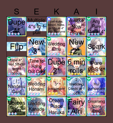 HonaKana Wedding Event Pulls Bingo Card