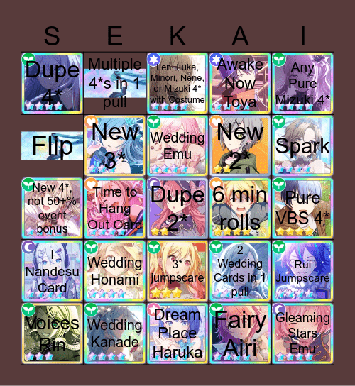 HonaKana Wedding Event Pulls Bingo Card