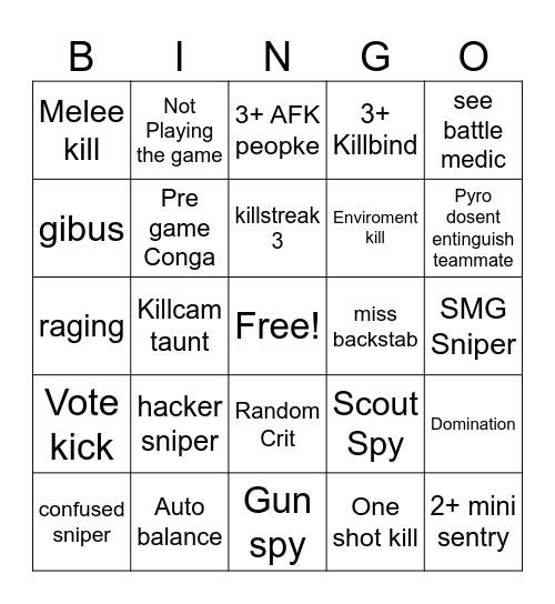 TF2 Bingo Card