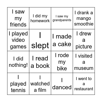 What did you do at the weekend? Bingo Card