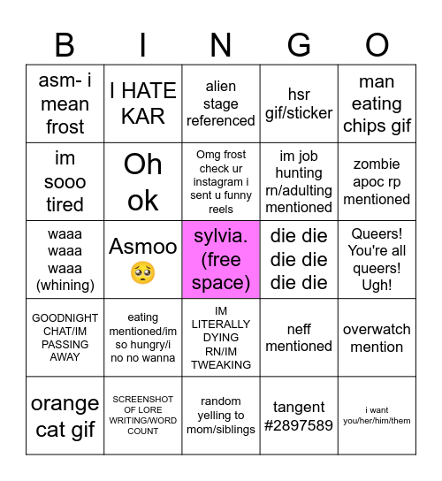 sylvia bingo Card