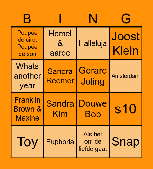 Songfestival bingo 24! Bingo Card