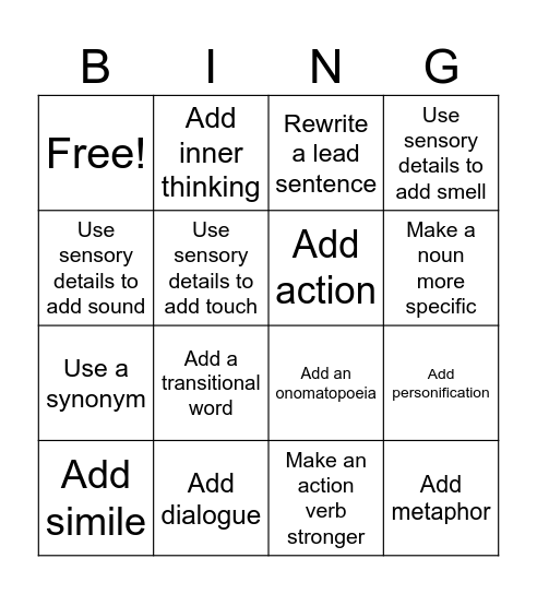 Revision Bingo Card