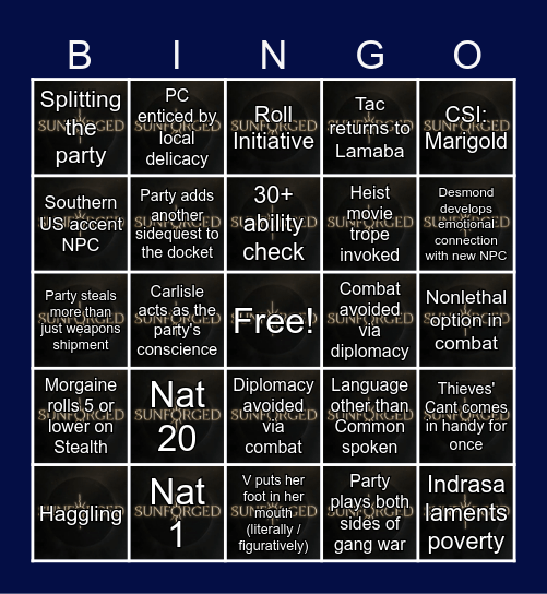 Sunforged Episode 26: They Steal, All Six of Them Bingo Card