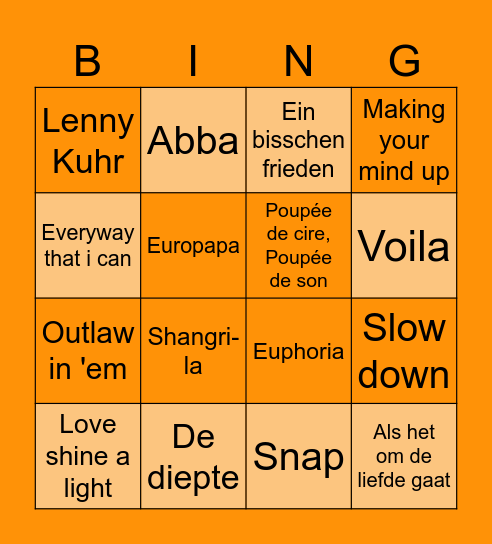 songfestival bingo 24! Bingo Card