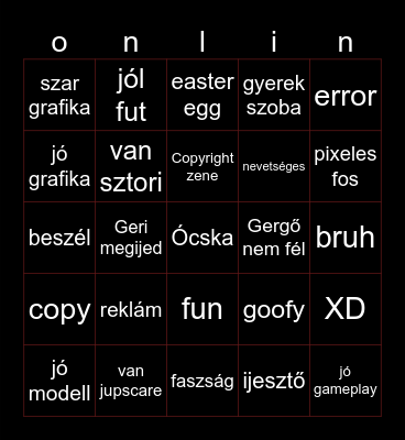 Online horror Bingo Card