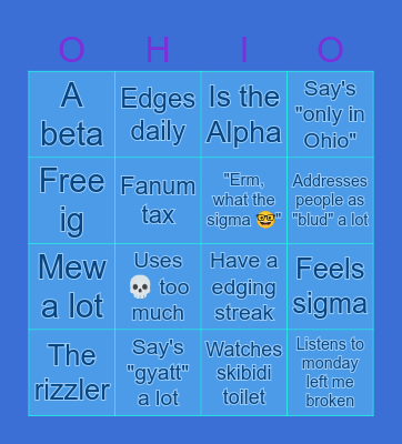 Gen Alpha Bingo Card