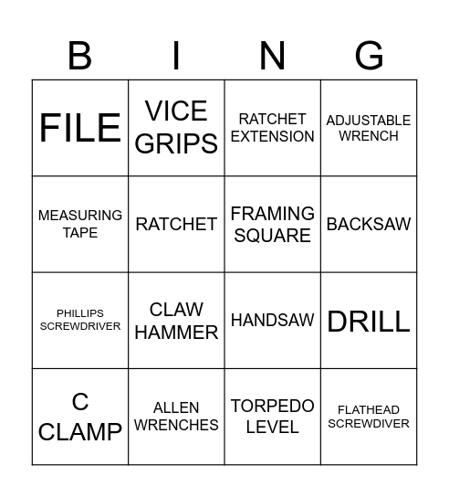 TOOL Bingo Card