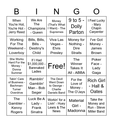 Money, It's What I Want Bingo Card