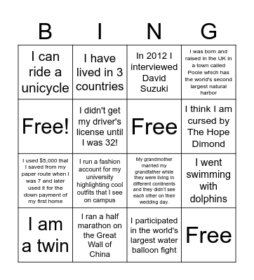 Ice Breaker Bingo Card