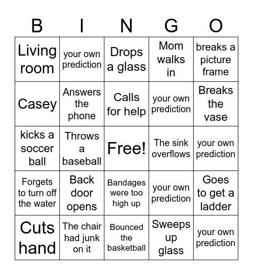 Accident Prone Bingo Card