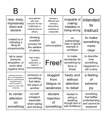 Spring Vocabulary Bingo Card