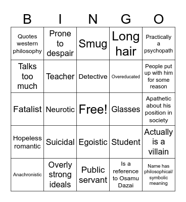 Josef Comfort Character Bingo Card