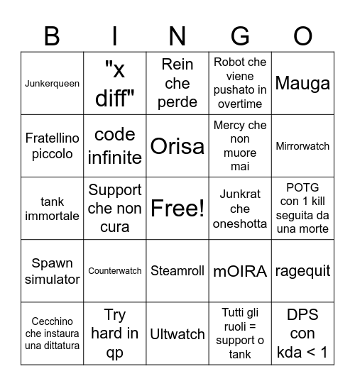 Bingowatch Bingo Card