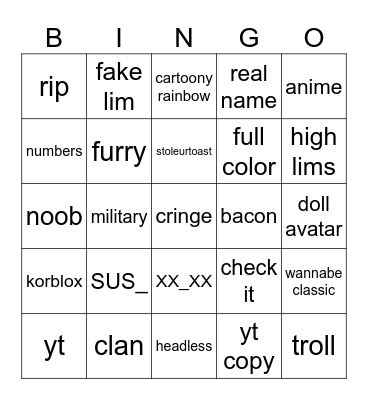 roablax Bingo Card