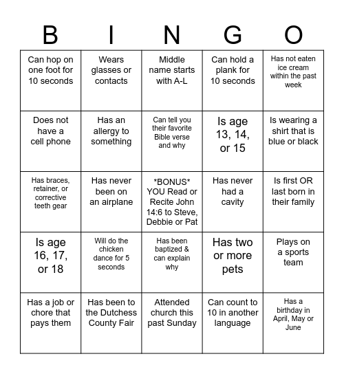 Human Bingo Card