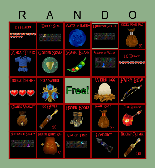 OoT Randomizer for LegendOfZenith Bingo Card