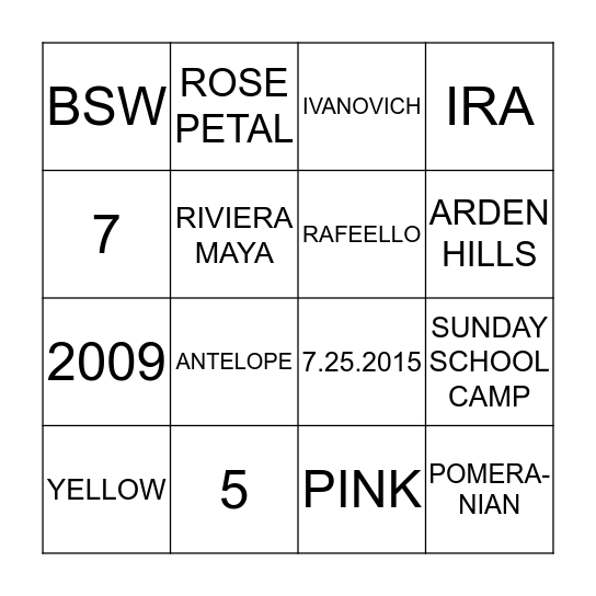 Olya & Serge Bingo Card