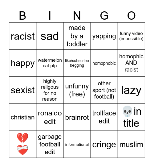 My Rec Bingo Card