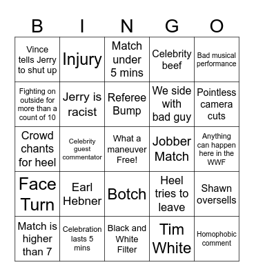 WrestleMania 12 Bingo Card