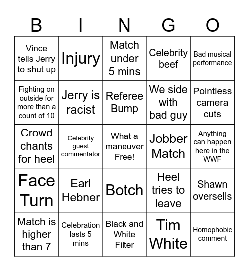 WrestleMania 12 Bingo Card