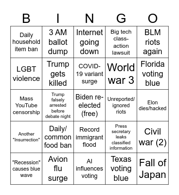 2024 Election Night Bingo Card