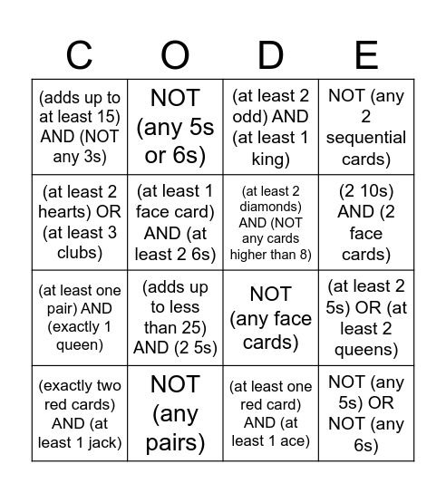 Boolean Bingo Card