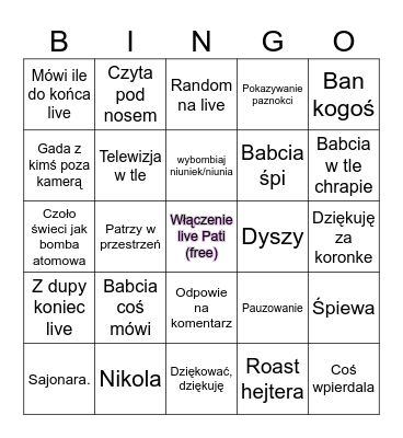 Pati live Bingo Card