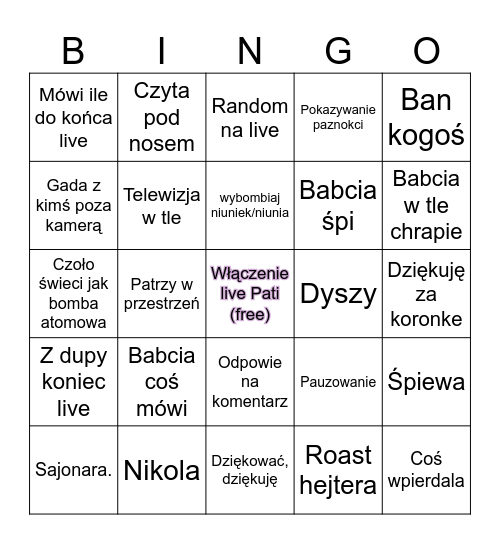 Pati live Bingo Card