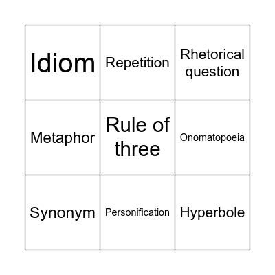 Language Features Bingo Card