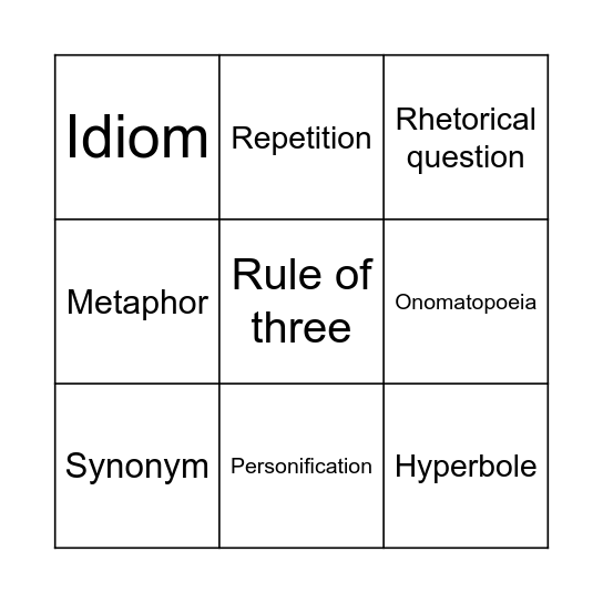 Language Features Bingo Card