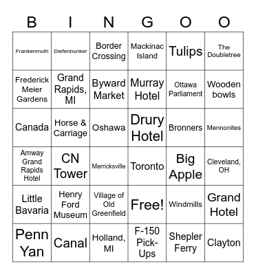 New Holland Group Travel Bingo! Bingo Card