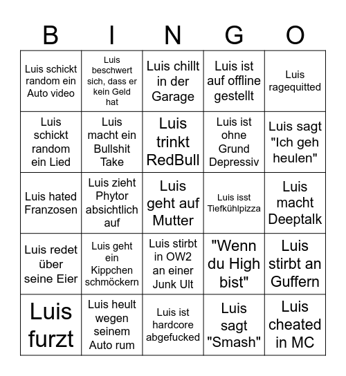 Luis Bingo Card