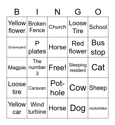 Bus Bingo Card