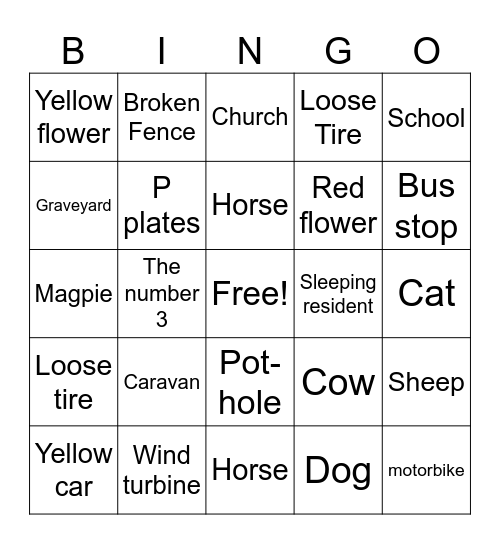 Bus Bingo Card