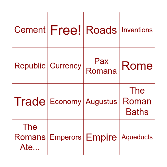 The Roman Empire Begins Bingo Card