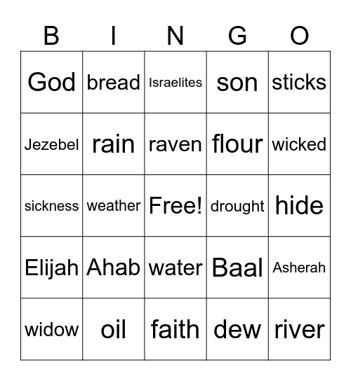 God Helps Elijah Bingo Card