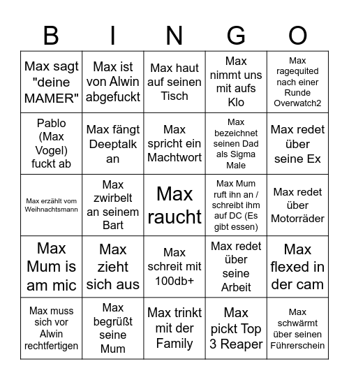 Max Bingo Card